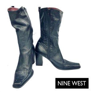 Nine West Western Square Toe Zip Boot Black 9M